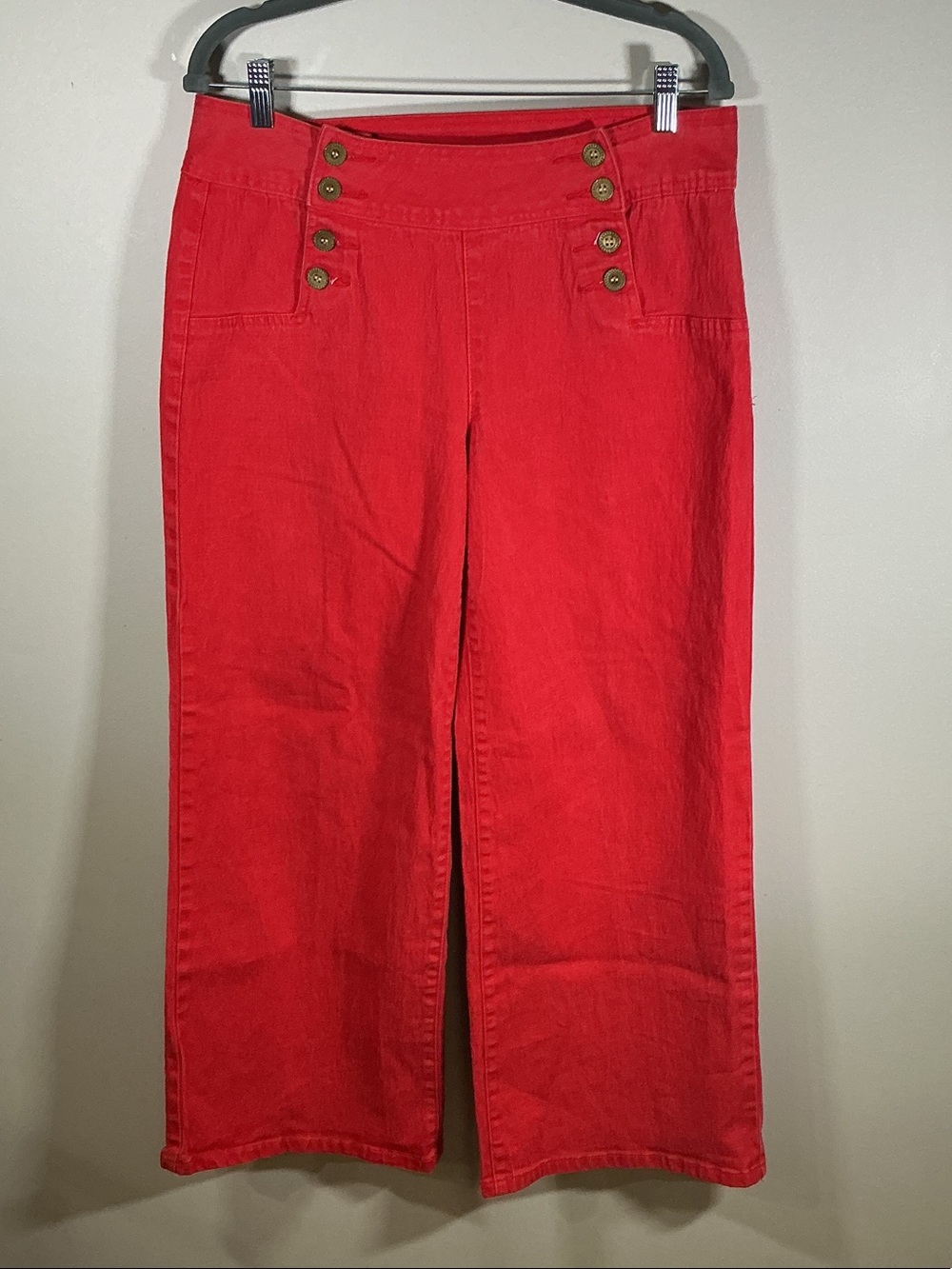 DG2 Diane Gilman Red Sailor Button Wide Leg Cropped Pants 14P